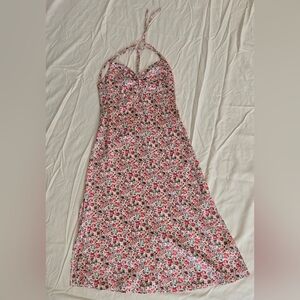 Kittenish Strapless Dress with Red and Pink Floral Design